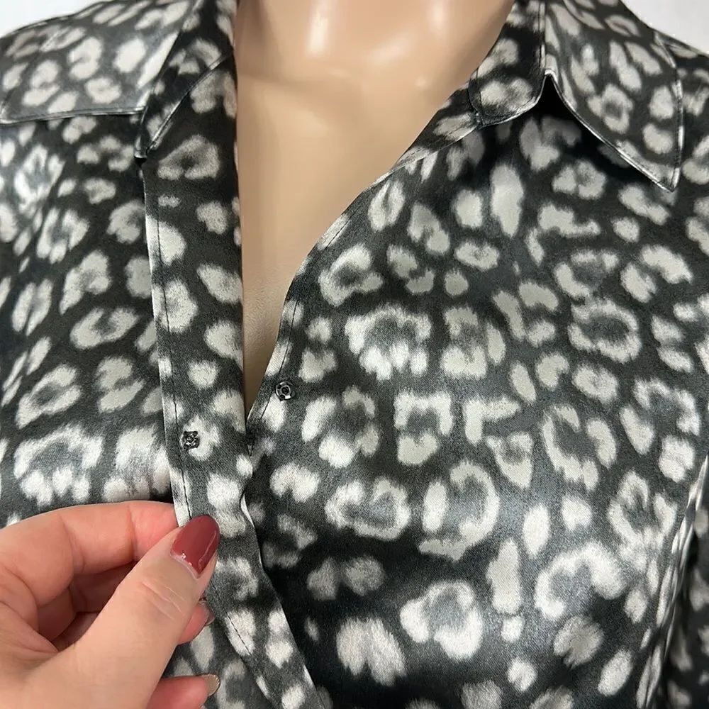Worthington Animal Print Long Sleeve Satin Wrap Dress Size S - Picture 5 of 14
